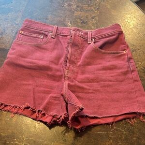Levi's Burgundy Frayed-Hem Denim Shorts